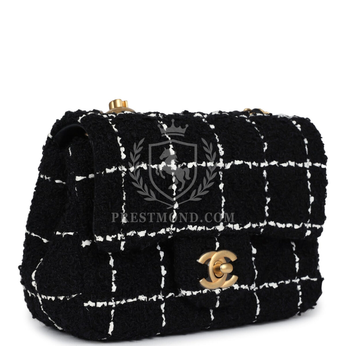 Chanel Mini Pearl Crush Square Flap Bag White and Black Tweed Antique Gold Hardware — изображение 2