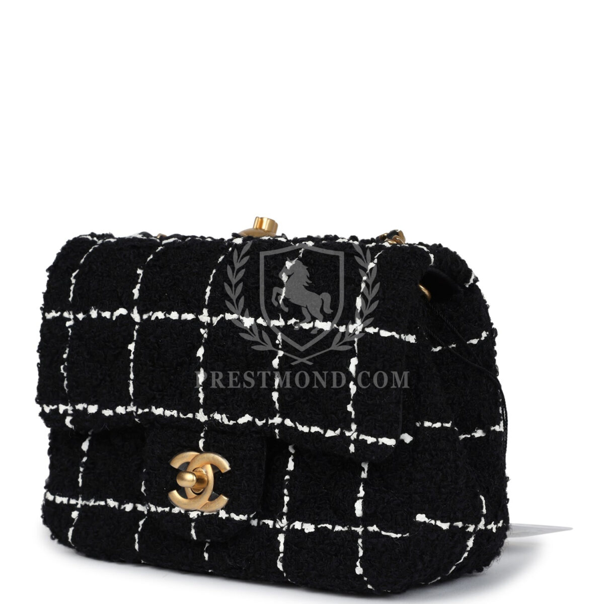 Chanel Mini Pearl Crush Square Flap Bag White and Black Tweed Antique Gold Hardware — изображение 5