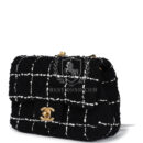 Chanel Mini Pearl Crush Square Flap Bag White and Black Tweed Antique Gold Hardware