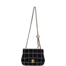 Chanel Mini Pearl Crush Square Flap Bag White and Black Tweed Antique Gold Hardware