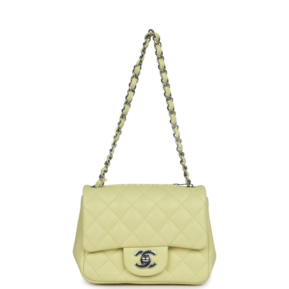 Chanel Mini Square Flap Bag Lime Lambskin Silver Hardware — изображение 7