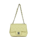 Chanel Mini Square Flap Bag Lime Lambskin Silver Hardware