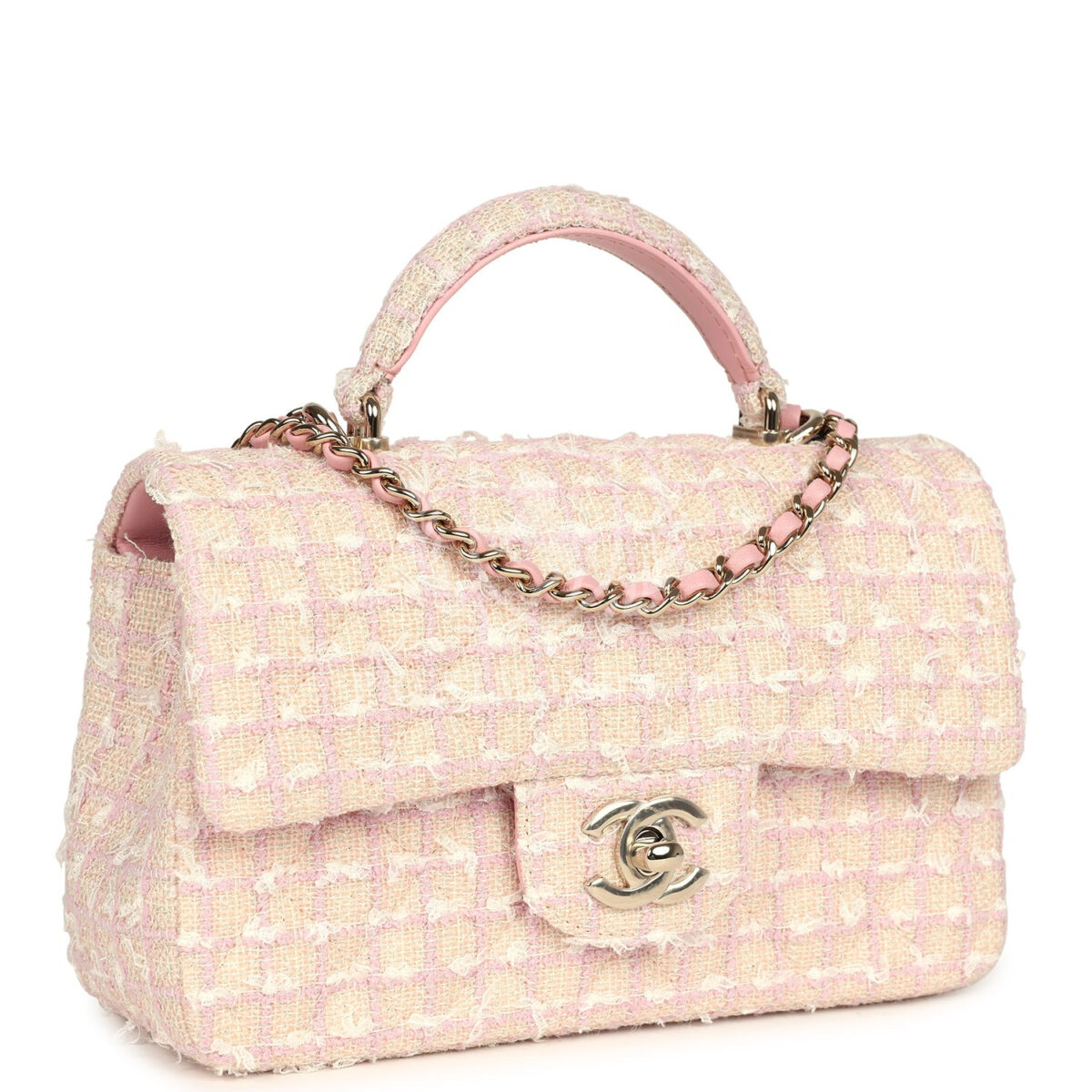 Chanel Mini Rectangular Top Handle Flap Pink and White Tweed Light Gold Hardware — изображение 2
