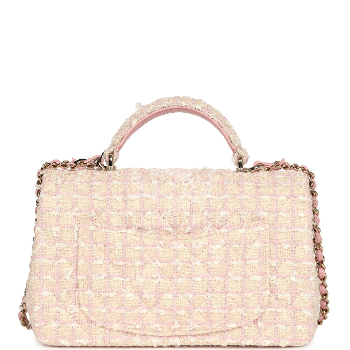 Chanel Mini Rectangular Top Handle Flap Pink and White Tweed Light Gold Hardware — изображение 4