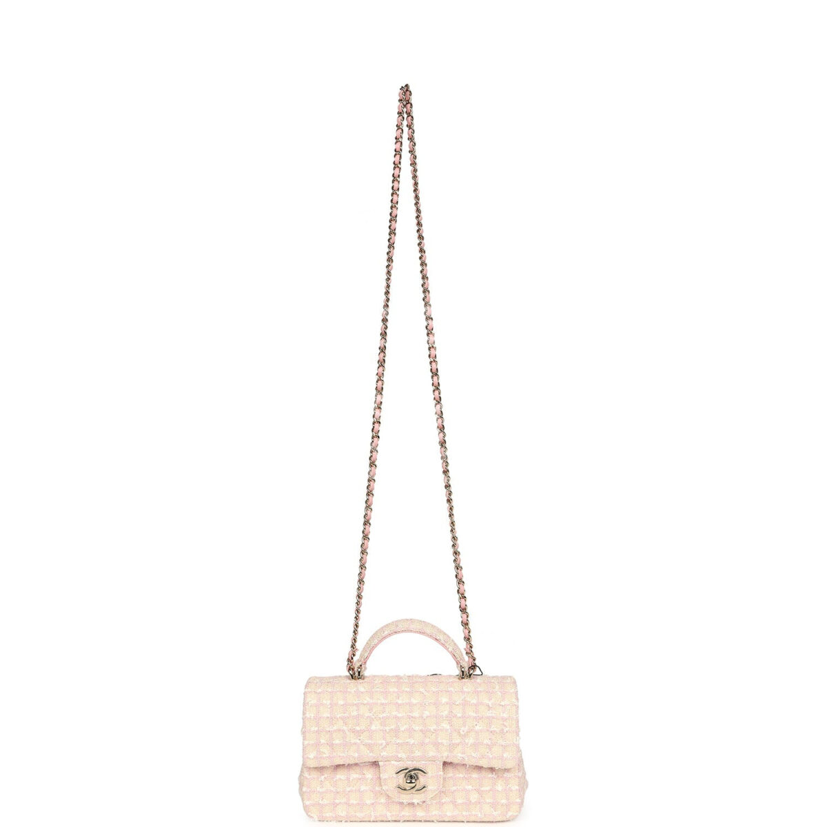 Chanel Mini Rectangular Top Handle Flap Pink and White Tweed Light Gold Hardware — изображение 7