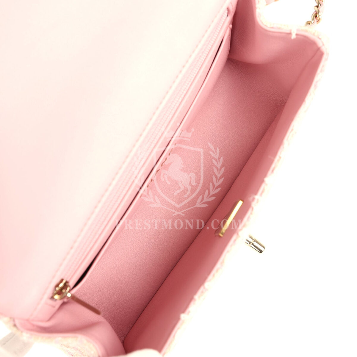 Chanel Mini Rectangular Top Handle Flap Pink and White Tweed Light Gold Hardware — изображение 8