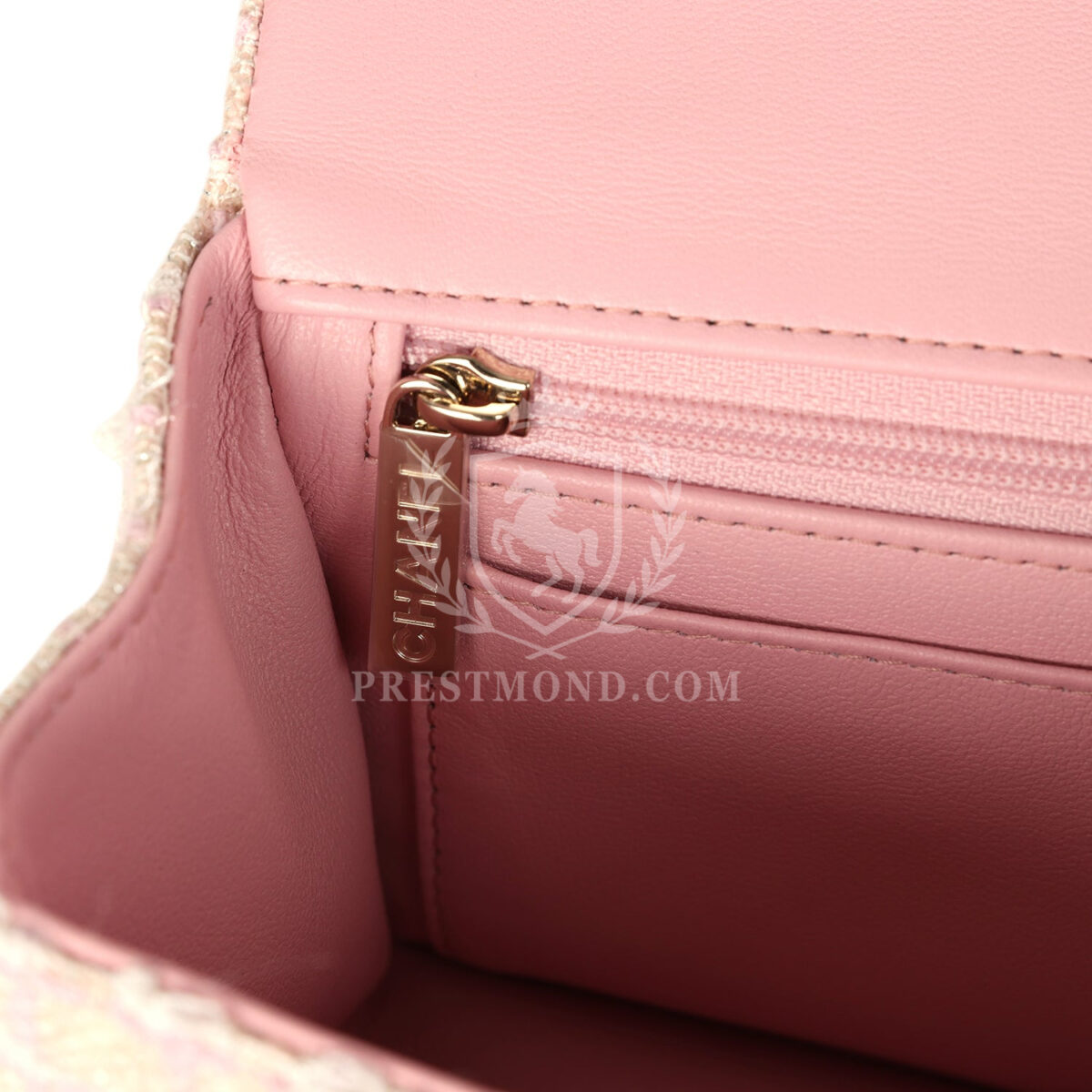 Chanel Mini Rectangular Top Handle Flap Pink and White Tweed Light Gold Hardware — изображение 10