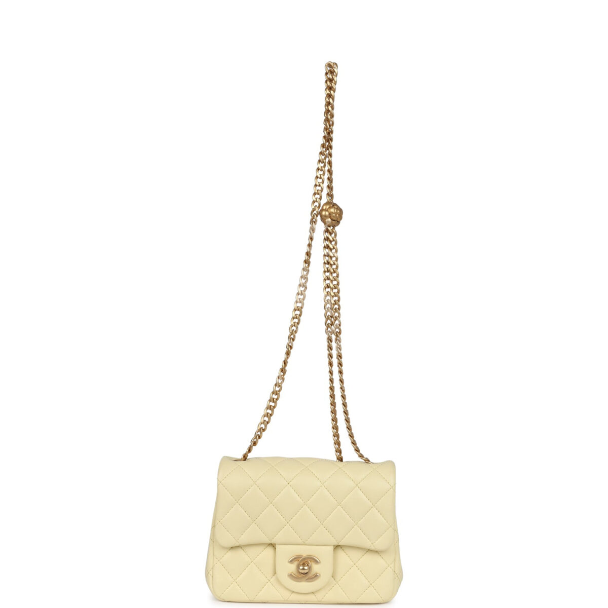 Chanel Mini Camellia Crush Square Flap Yellow Lambskin Antique Gold Hardware — изображение 7