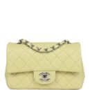 Chanel Mini Rectangular Flap Lime Lambskin Silver Hardware