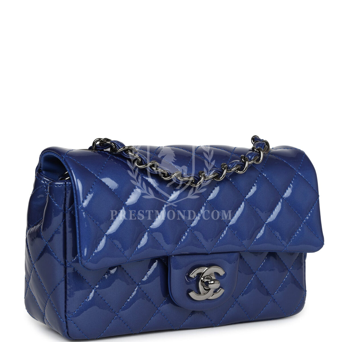 Chanel Mini Rectangular Flap Bag Blue Patent Ruthenium Hardware — изображение 2