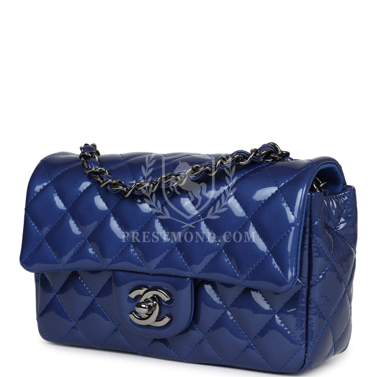 Chanel Mini Rectangular Flap Bag Blue Patent Ruthenium Hardware — изображение 5