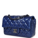 Chanel Mini Rectangular Flap Bag Blue Patent Ruthenium Hardware
