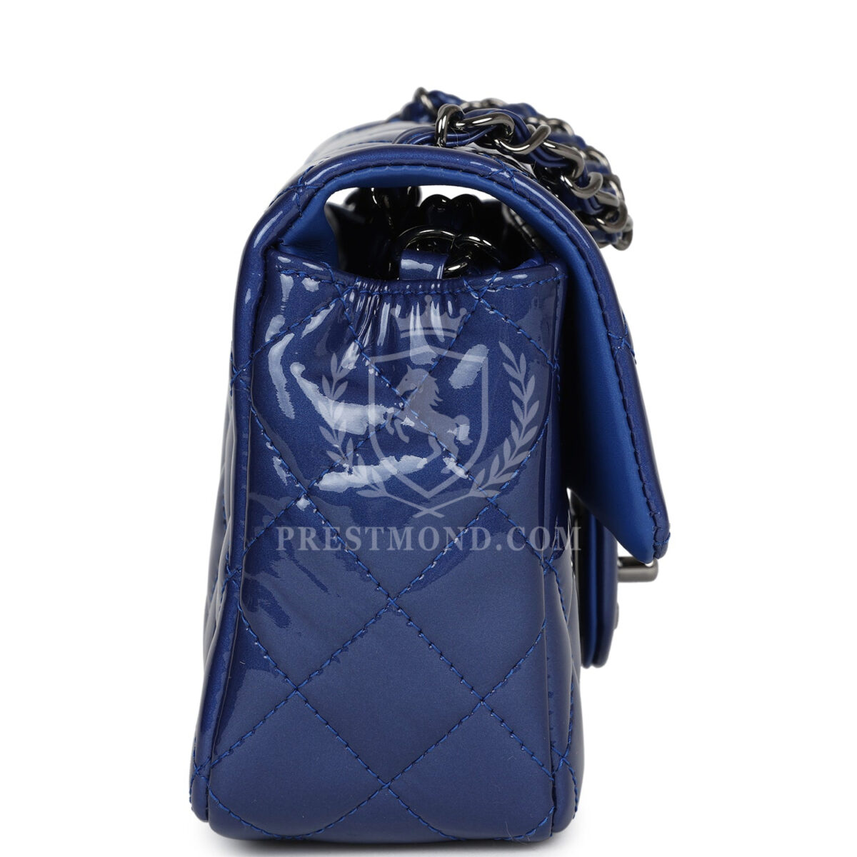 Chanel Mini Rectangular Flap Bag Blue Patent Ruthenium Hardware — изображение 3
