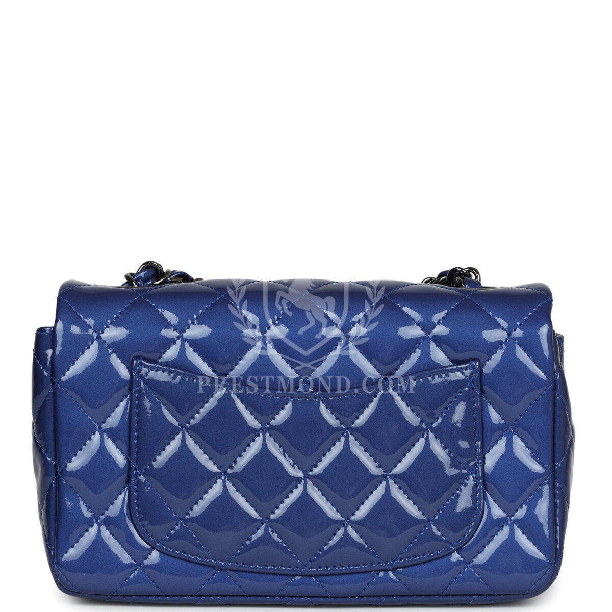 Chanel Mini Rectangular Flap Bag Blue Patent Ruthenium Hardware — изображение 4