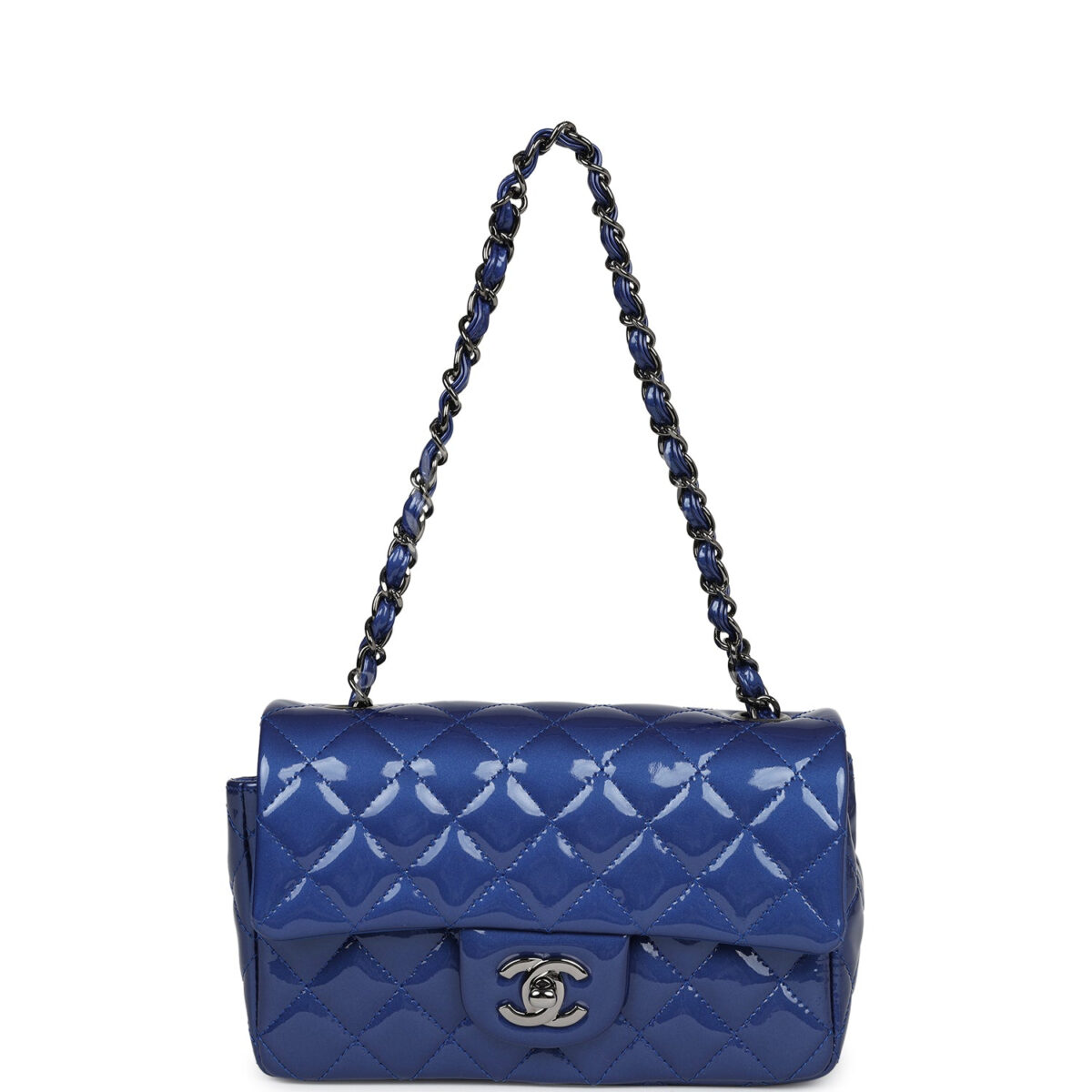 Chanel Mini Rectangular Flap Bag Blue Patent Ruthenium Hardware — изображение 7