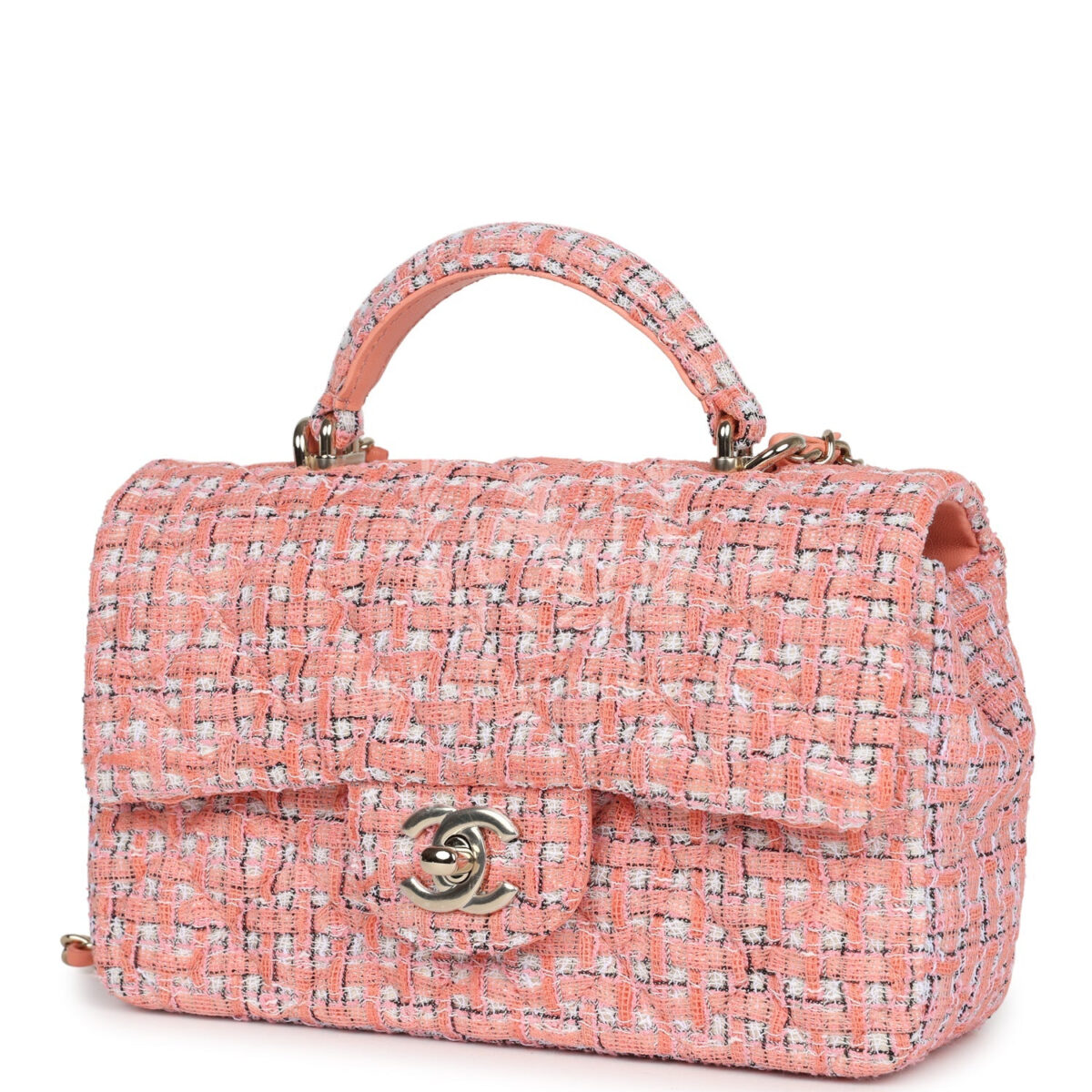 Chanel Mini Rectangular Top Handle Flap Bag Coral Tweed Light Gold Hardware — изображение 5