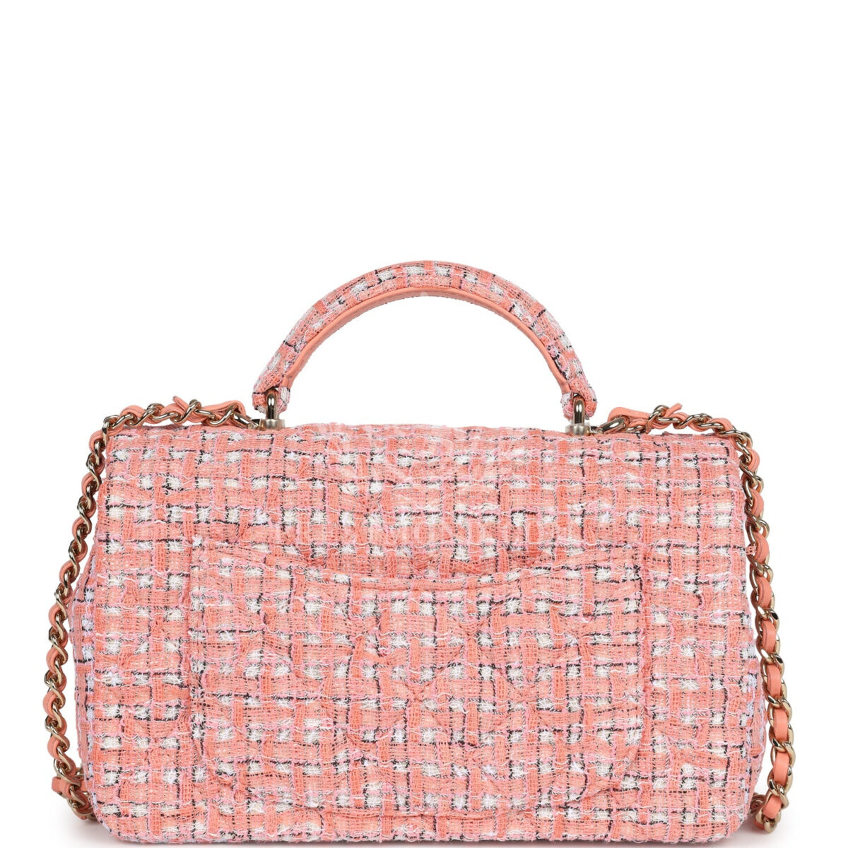 Chanel Mini Rectangular Top Handle Flap Bag Coral Tweed Light Gold Hardware — изображение 4