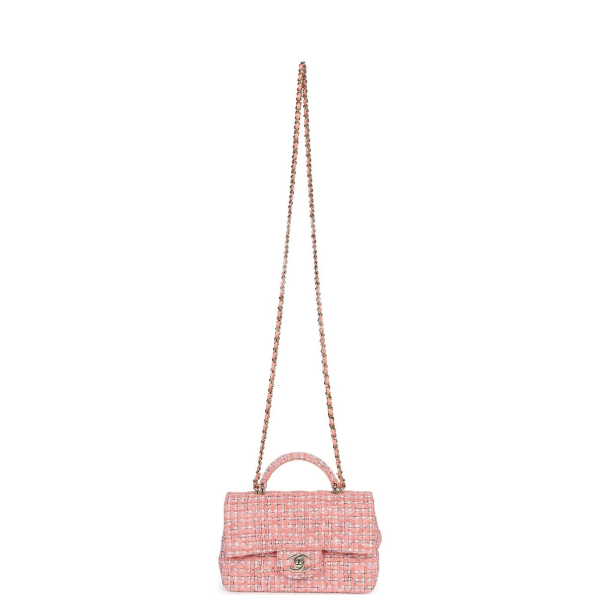 Chanel Mini Rectangular Top Handle Flap Bag Coral Tweed Light Gold Hardware — изображение 7