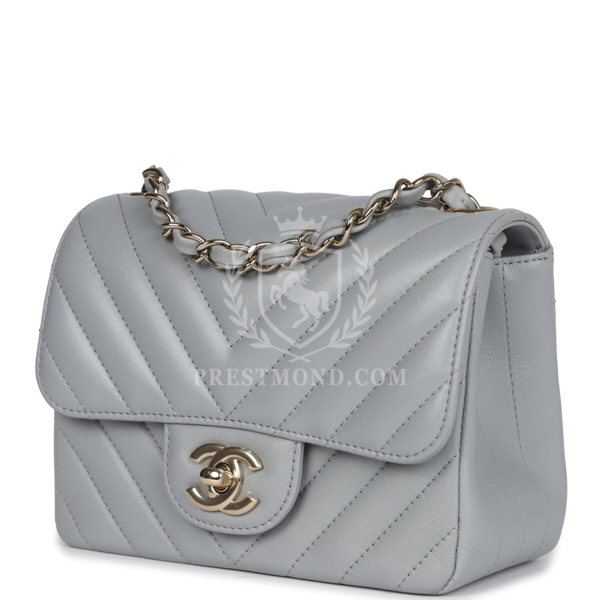 Chanel Mini Chevron Square Flap Bag Light Grey Lambskin Light Gold Hardware — изображение 4