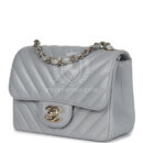 Chanel Mini Chevron Square Flap Bag Light Grey Lambskin Light Gold Hardware