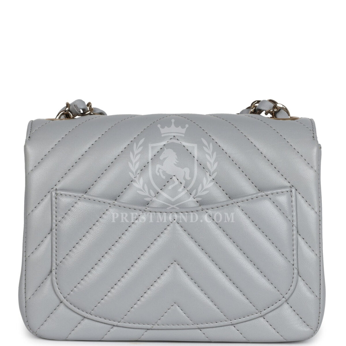 Chanel Mini Chevron Square Flap Bag Light Grey Lambskin Light Gold Hardware — изображение 5