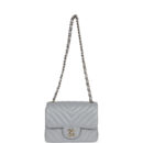 Chanel Mini Chevron Square Flap Bag Light Grey Lambskin Light Gold Hardware