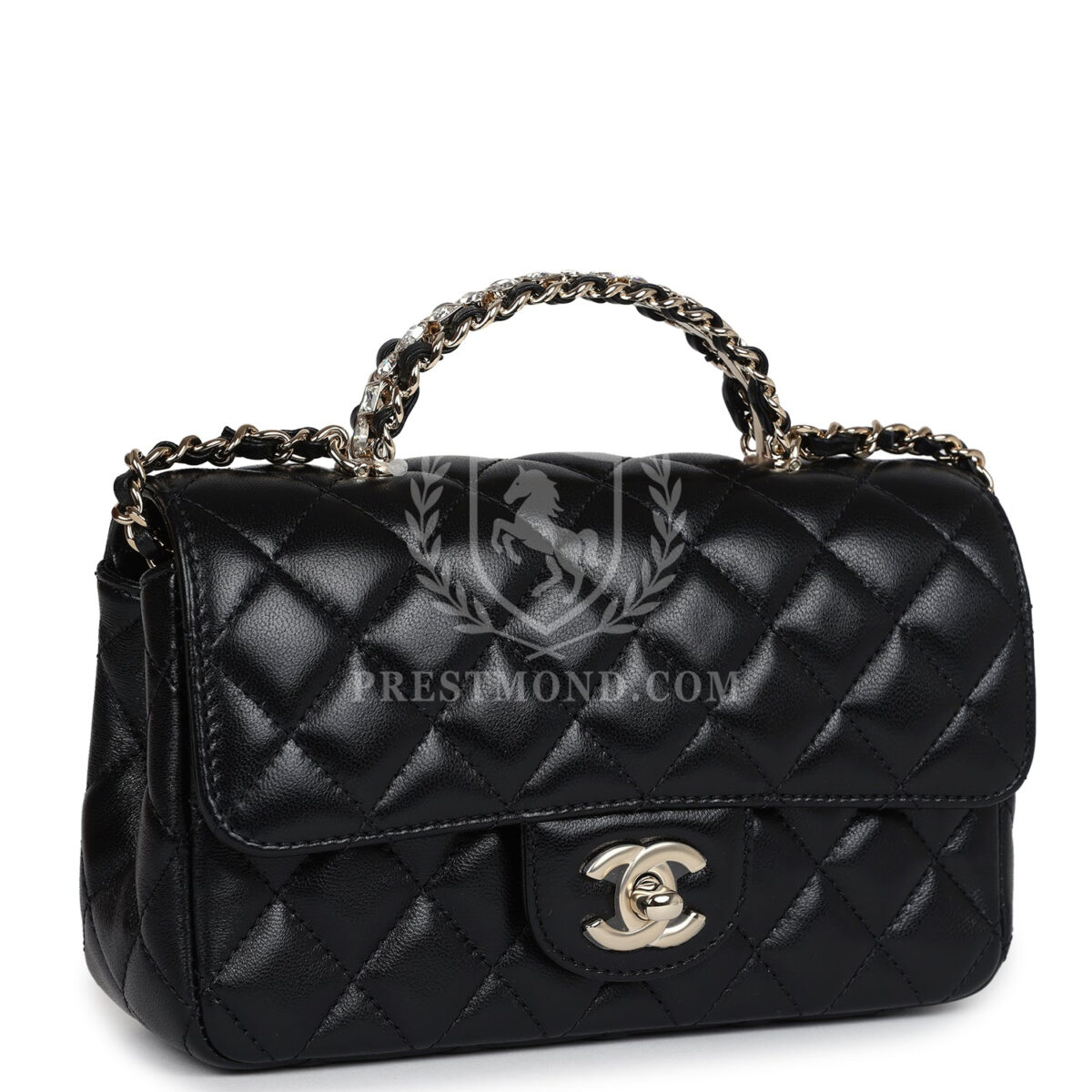 Chanel Mini Rectangular Crystal Top Handle Flap Bag Black Lambskin Light Gold Hardware — изображение 2