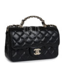 Chanel Mini Rectangular Crystal Top Handle Flap Bag Black Lambskin Light Gold Hardware
