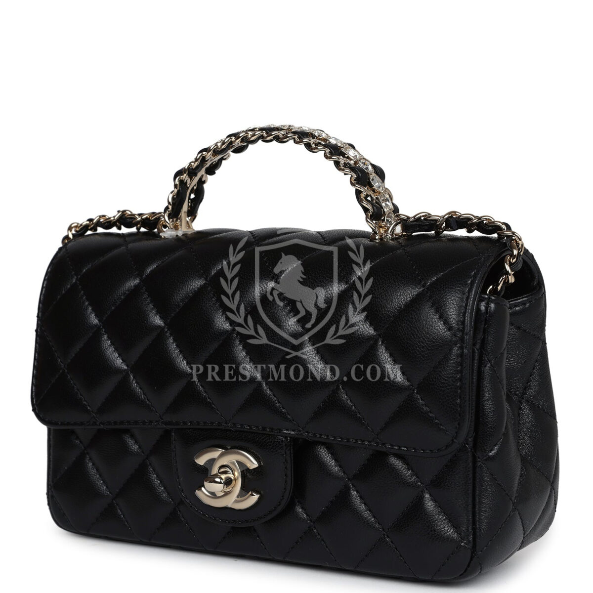 Chanel Mini Rectangular Crystal Top Handle Flap Bag Black Lambskin Light Gold Hardware — изображение 5