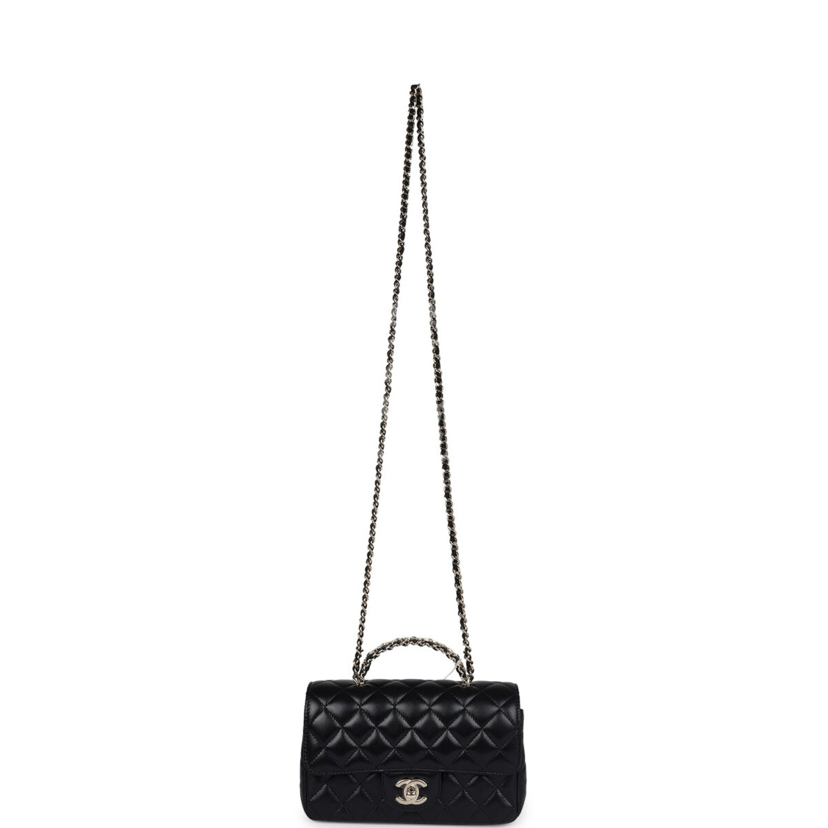 Chanel Mini Rectangular Crystal Top Handle Flap Bag Black Lambskin Light Gold Hardware — изображение 7