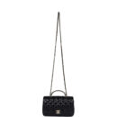 Chanel Mini Rectangular Crystal Top Handle Flap Bag Black Lambskin Light Gold Hardware