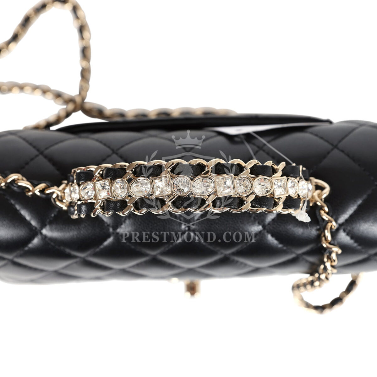 Chanel Mini Rectangular Crystal Top Handle Flap Bag Black Lambskin Light Gold Hardware — изображение 8