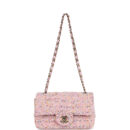 Chanel Mini Classic Rectangular Flap Bag Pink Tweed and Sequin Light Gold Hardware