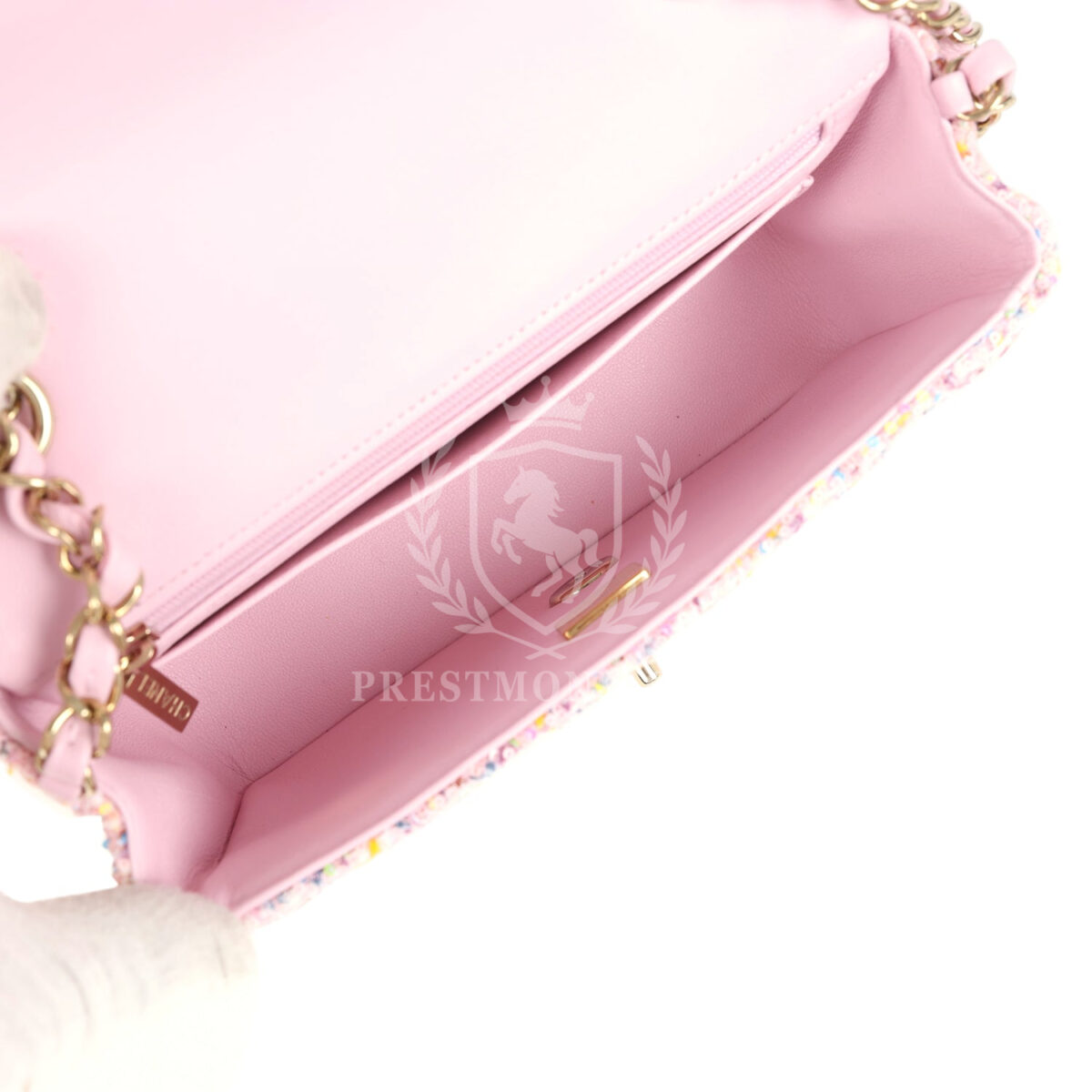 Chanel Mini Classic Rectangular Flap Bag Pink Tweed and Sequin Light Gold Hardware — изображение 8