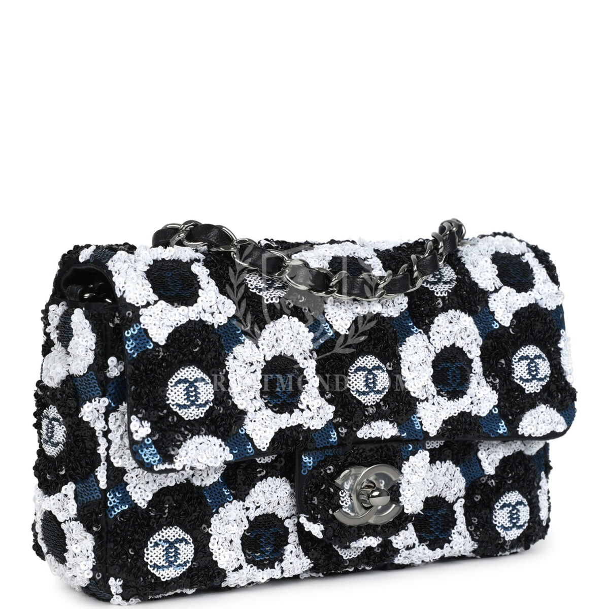 Chanel Mini Rectangular Flower Flap Bag Black, Navy and White Sequin Ruthenium Hardware — изображение 2