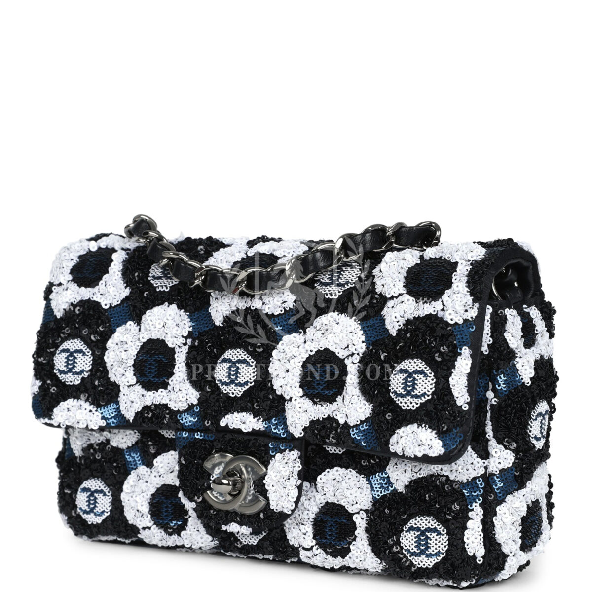 Chanel Mini Rectangular Flower Flap Bag Black, Navy and White Sequin Ruthenium Hardware — изображение 5