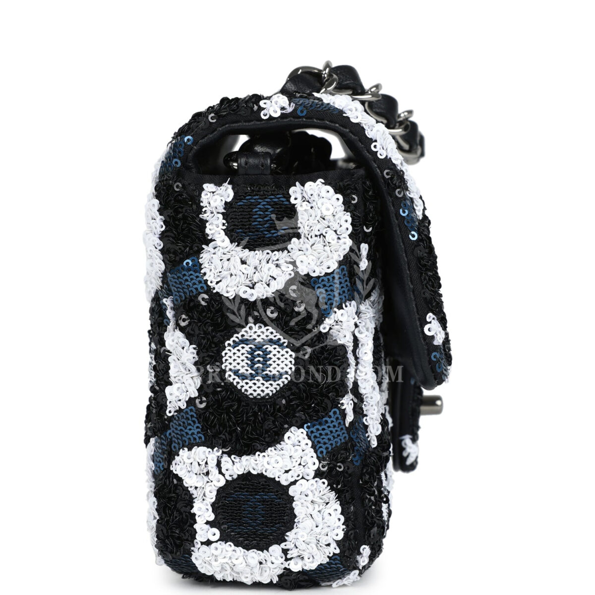 Chanel Mini Rectangular Flower Flap Bag Black, Navy and White Sequin Ruthenium Hardware — изображение 3