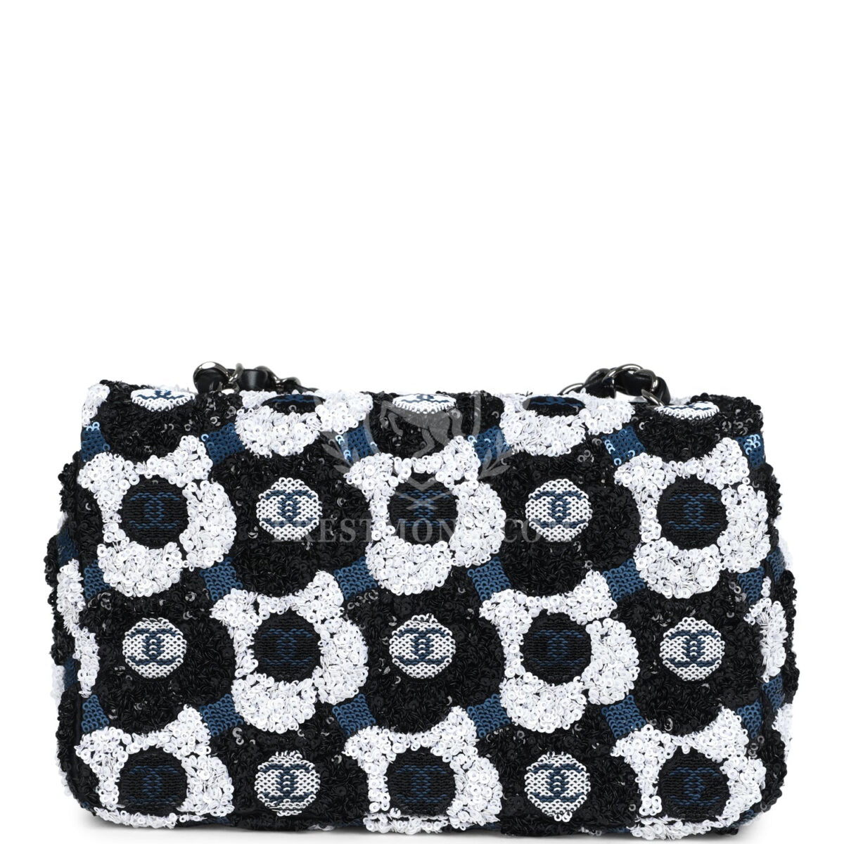 Chanel Mini Rectangular Flower Flap Bag Black, Navy and White Sequin Ruthenium Hardware — изображение 4