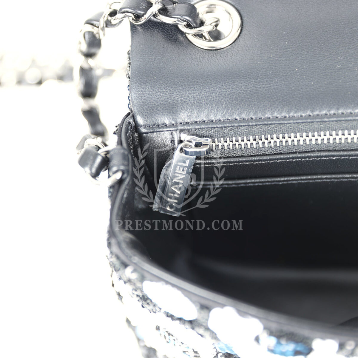 Chanel Mini Rectangular Flower Flap Bag Black, Navy and White Sequin Ruthenium Hardware — изображение 10