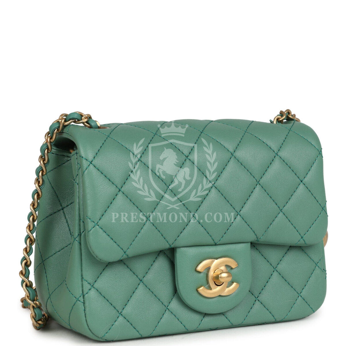 Chanel Mini Square Pearl Crush Flap Bag Green Lambskin Antique Gold Hardware — изображение 2