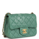 Chanel Mini Square Pearl Crush Flap Bag Green Lambskin Antique Gold Hardware