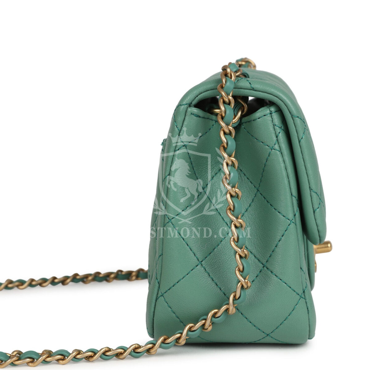Chanel Mini Square Pearl Crush Flap Bag Green Lambskin Antique Gold Hardware — изображение 3