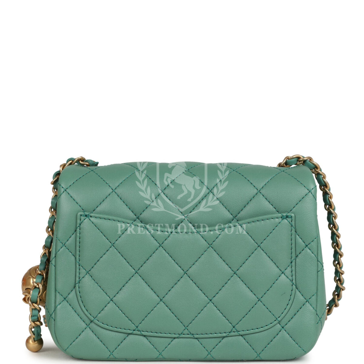 Chanel Mini Square Pearl Crush Flap Bag Green Lambskin Antique Gold Hardware — изображение 4