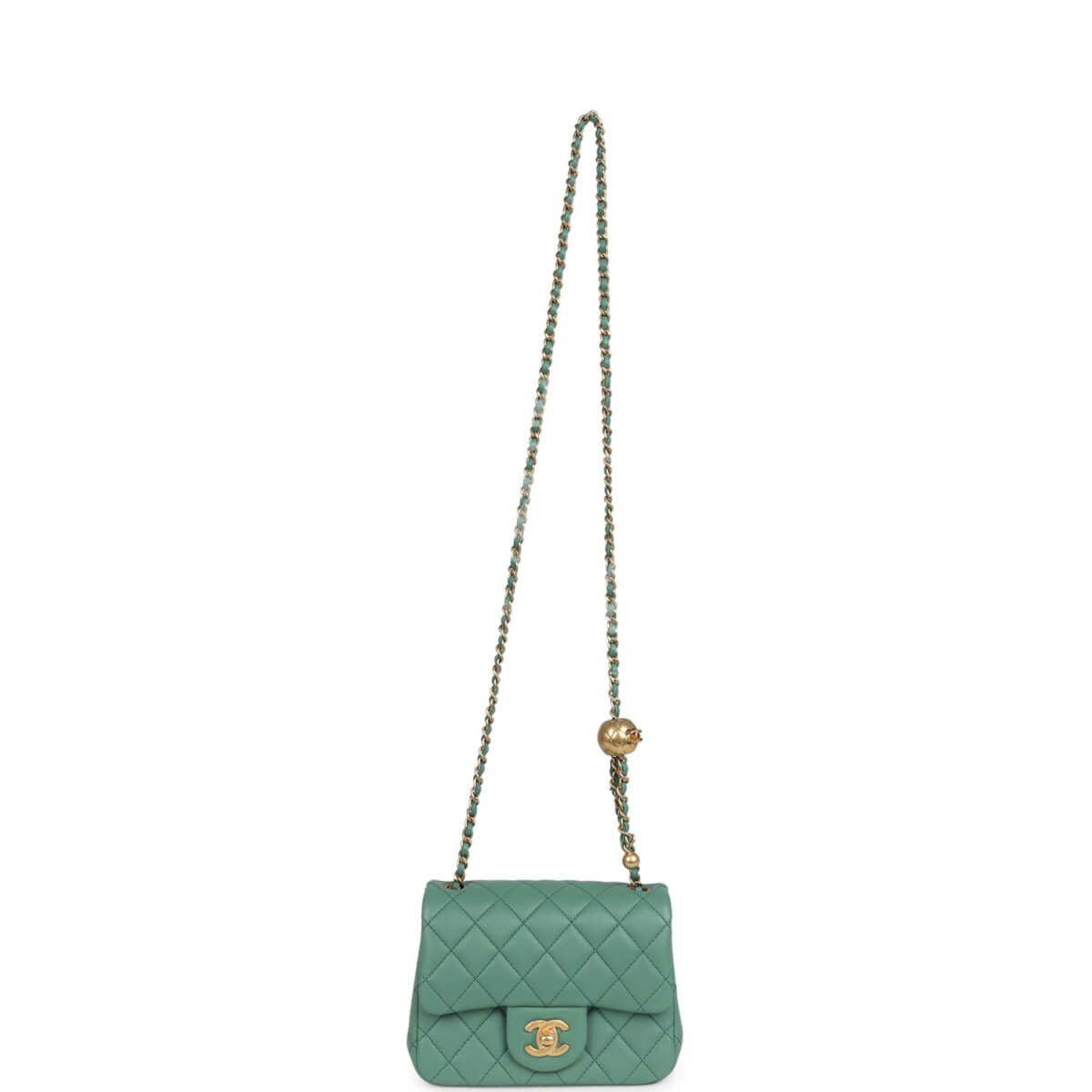 Chanel Mini Square Pearl Crush Flap Bag Green Lambskin Antique Gold Hardware — изображение 7