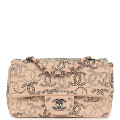 Chanel Mini CC Studded Rectangular Flap Bag Light Pink Canvas Ruthenium Hardware