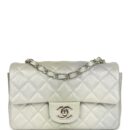 Chanel Mini Classic Rectangular Flap Bag Grey and Green Ombre Iridescent Goatskin Silver Hardware
