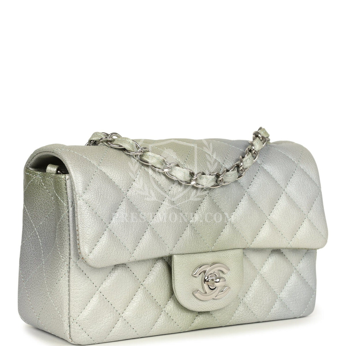 Chanel Mini Classic Rectangular Flap Bag Grey and Green Ombre Iridescent Goatskin Silver Hardware — изображение 2