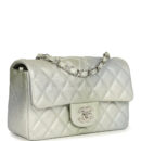 Chanel Mini Classic Rectangular Flap Bag Grey and Green Ombre Iridescent Goatskin Silver Hardware
