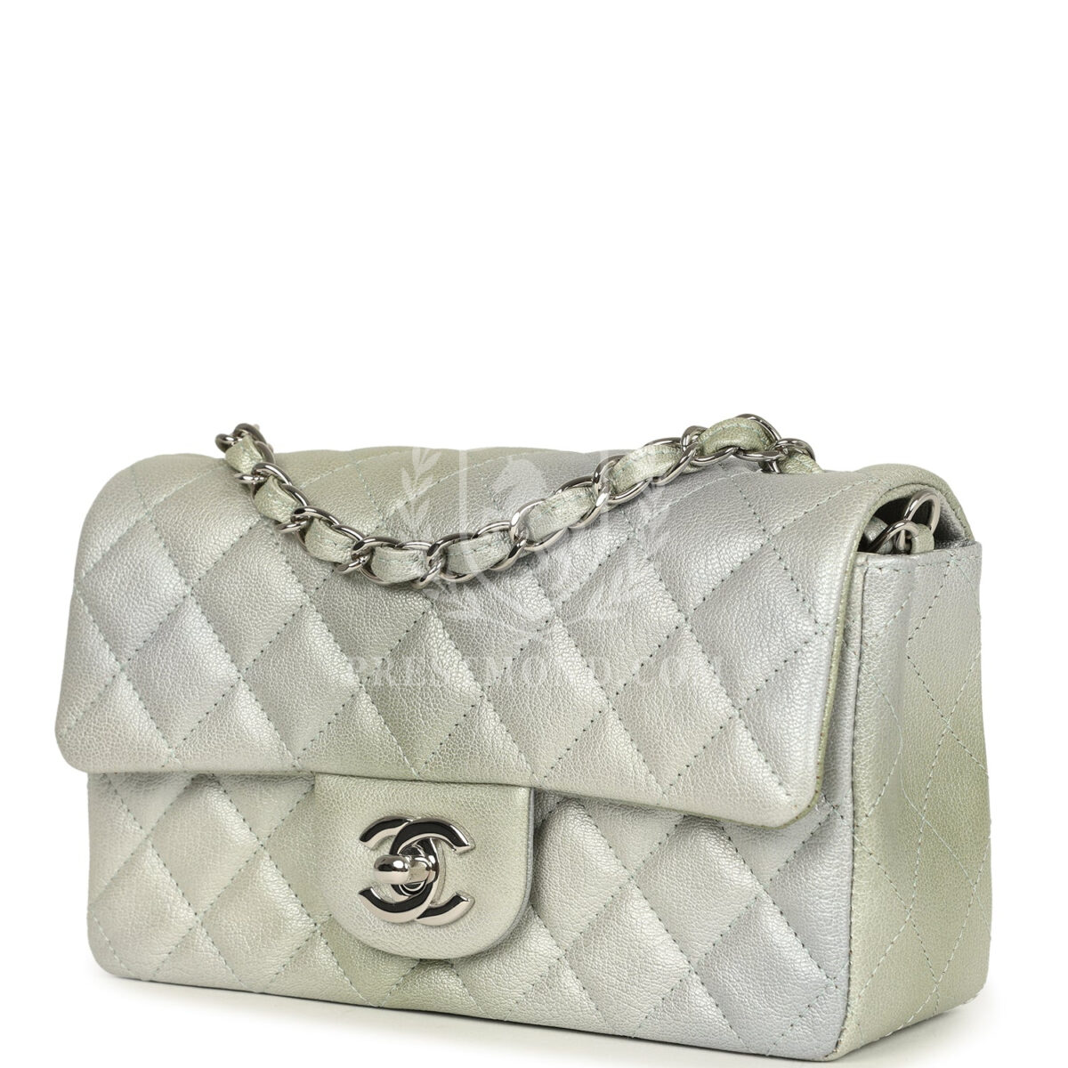 Chanel Mini Classic Rectangular Flap Bag Grey and Green Ombre Iridescent Goatskin Silver Hardware — изображение 5