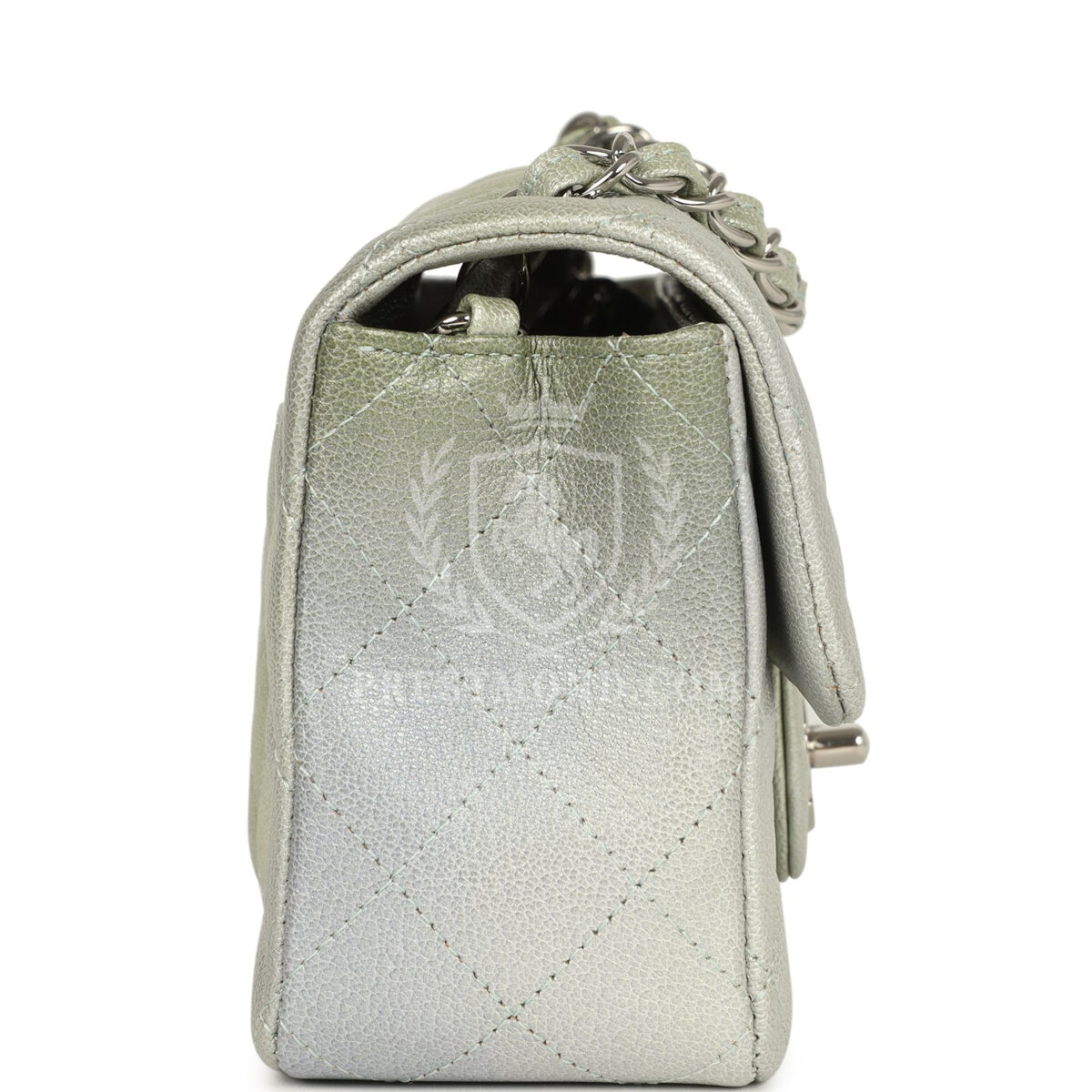 Chanel Mini Classic Rectangular Flap Bag Grey and Green Ombre Iridescent Goatskin Silver Hardware — изображение 3